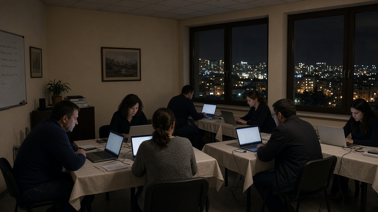 Seară de curs cu laptopuri deschise